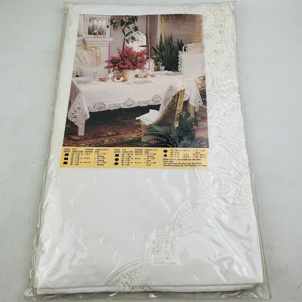 Batten‎ Lace Tablecloth 72" Round White Keefco Cotton Old Stock